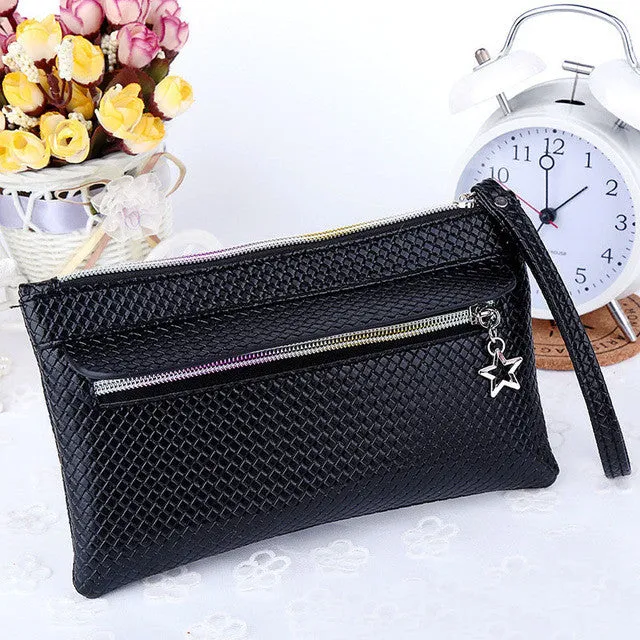 New Fashion Famous Small Women Bags Knitting Women Clutch Purse Solid High Quality PU Leather Purse Phone Bags Gift for Her