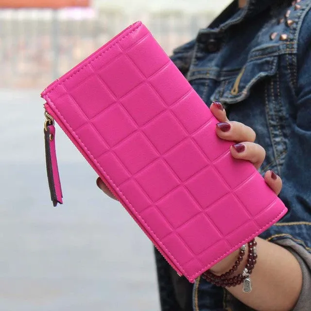 New Fashion Stereoscopic Square Women Wallets Embossed Wallet Female Clutch Double Zipper Purses Carteira Feminia Gift