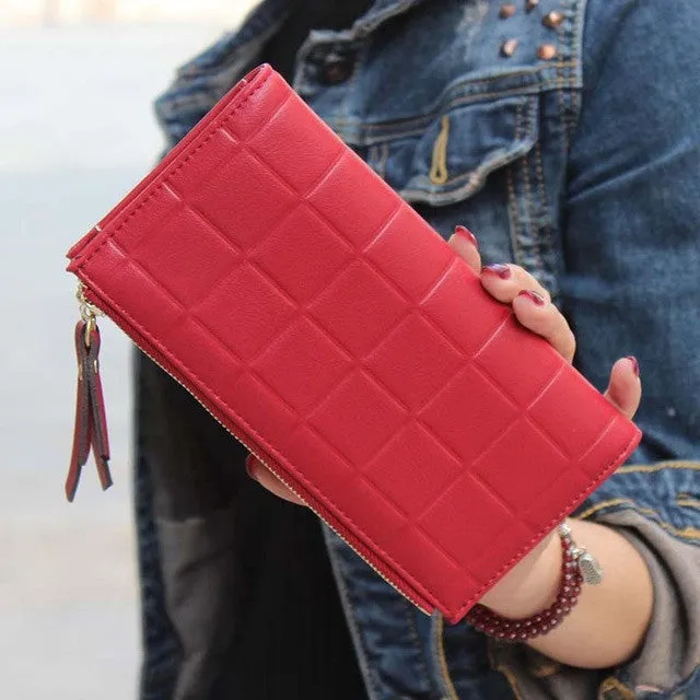 New Fashion Stereoscopic Square Women Wallets Embossed Wallet Female Clutch Double Zipper Purses Carteira Feminia Gift