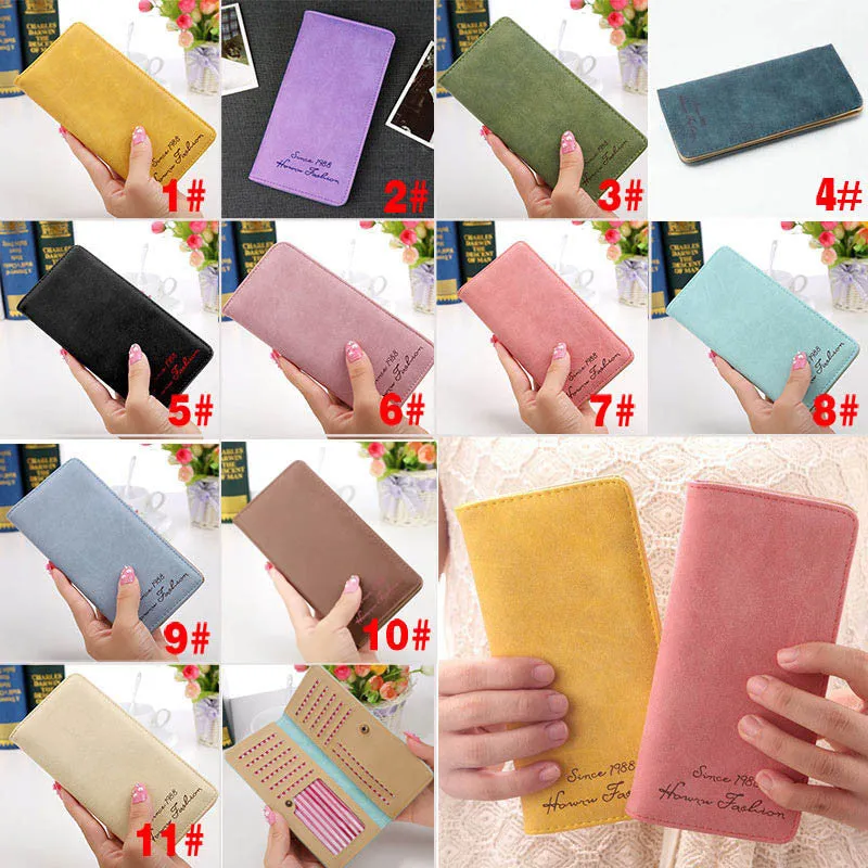 New Fashion Vintage Women Purse Female Slim Long Wallet Card Holder Bag Matte Leather Wallets  LBY2017