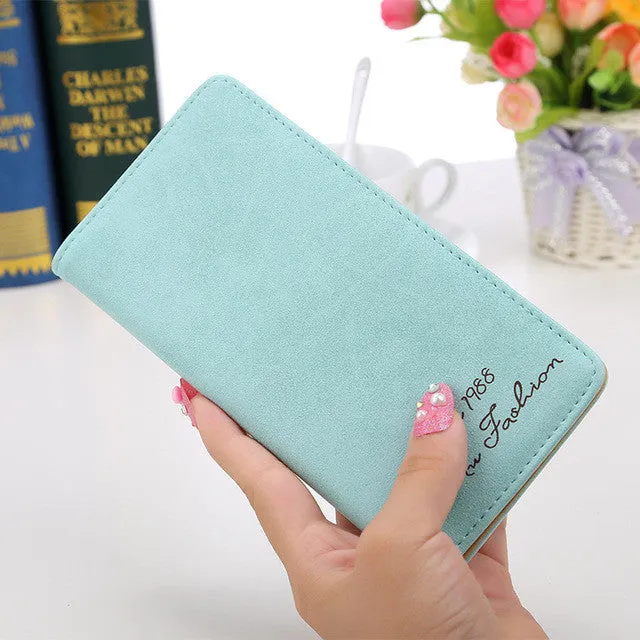 New Fashion Vintage Women Purse Female Slim Long Wallet Card Holder Bag Matte Leather Wallets  LBY2017