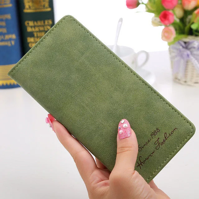 New Fashion Vintage Women Purse Female Slim Long Wallet Card Holder Bag Matte Leather Wallets  LBY2017