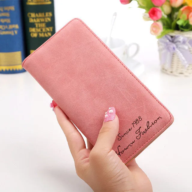 New Fashion Vintage Women Purse Female Slim Long Wallet Card Holder Bag Matte Leather Wallets  LBY2017