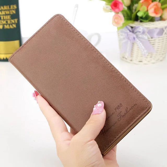 New Fashion Vintage Women Purse Female Slim Long Wallet Card Holder Bag Matte Leather Wallets  LBY2017