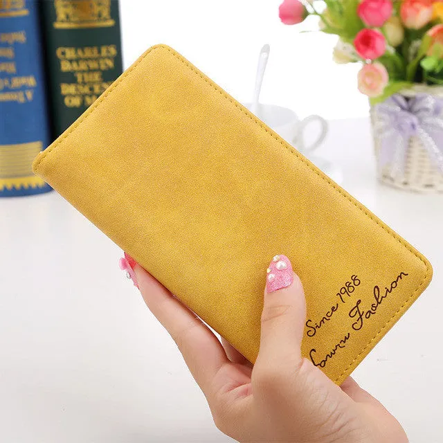 New Fashion Vintage Women Purse Female Slim Long Wallet Card Holder Bag Matte Leather Wallets  LBY2017