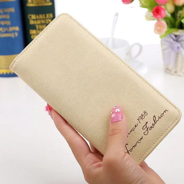 New Fashion Vintage Women Purse Female Slim Long Wallet Card Holder Bag Matte Leather Wallets  LBY2017