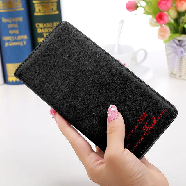 New Fashion Vintage Women Purse Female Slim Long Wallet Card Holder Bag Matte Leather Wallets  LBY2017