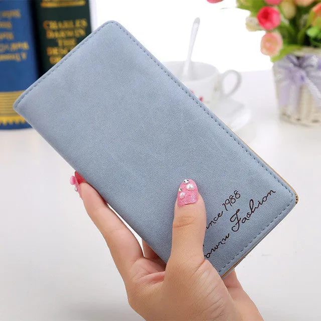 New Fashion Vintage Women Purse Female Slim Long Wallet Card Holder Bag Matte Leather Wallets  LBY2017