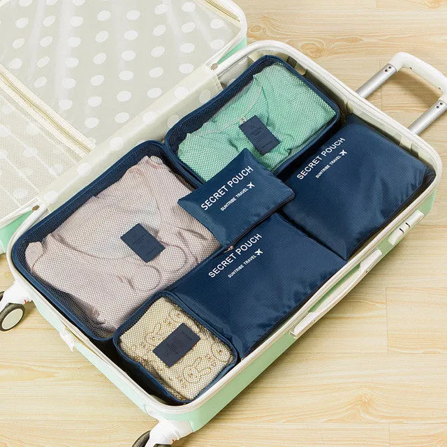 New Nylon Packing Cube Travel Bags Zipper Waterproof 6 Pieces One Set Big Capacity Of Bags Unisex Clothing Sorting Organize Bag