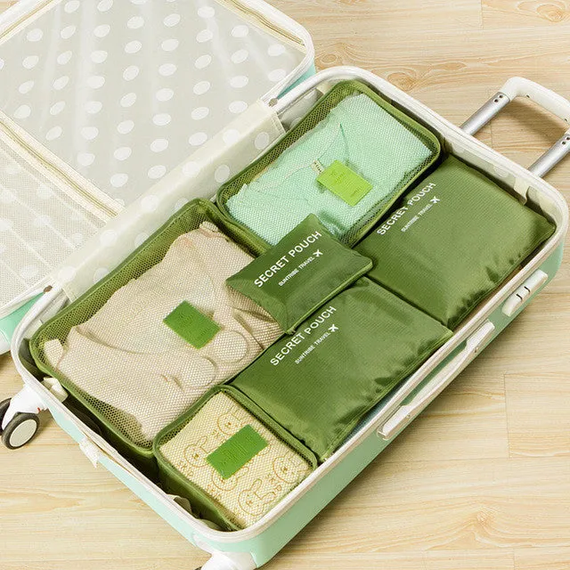 New Nylon Packing Cube Travel Bags Zipper Waterproof 6 Pieces One Set Big Capacity Of Bags Unisex Clothing Sorting Organize Bag