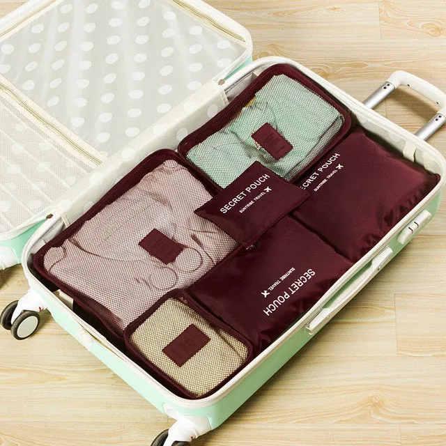 New Nylon Packing Cube Travel Bags Zipper Waterproof 6 Pieces One Set Big Capacity Of Bags Unisex Clothing Sorting Organize Bag