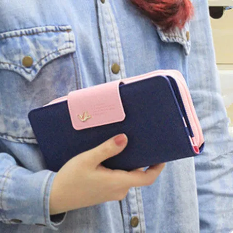 New Women Coin Purse High Capacity Bump Color Buckles Long Wallets Phone Fit For Iphone 4/4S/5S/5C Sumsang Billete Clutch Purse