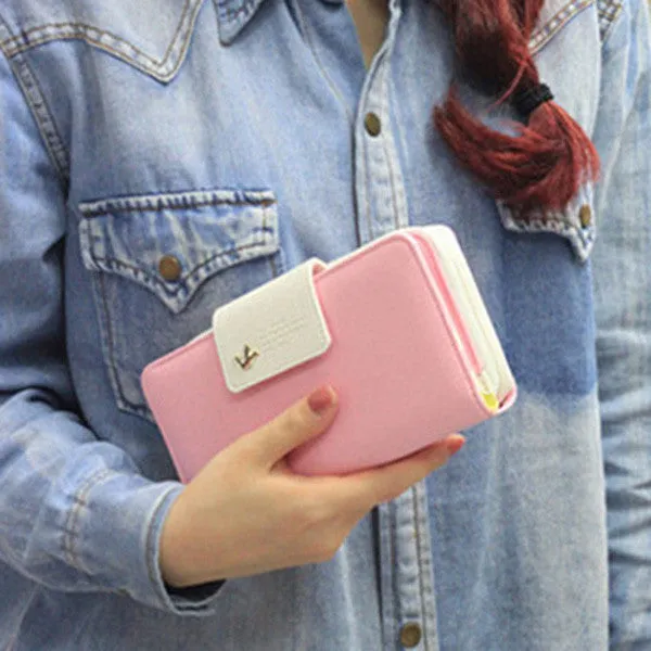 New Women Coin Purse High Capacity Bump Color Buckles Long Wallets Phone Fit For Iphone 4/4S/5S/5C Sumsang Billete Clutch Purse