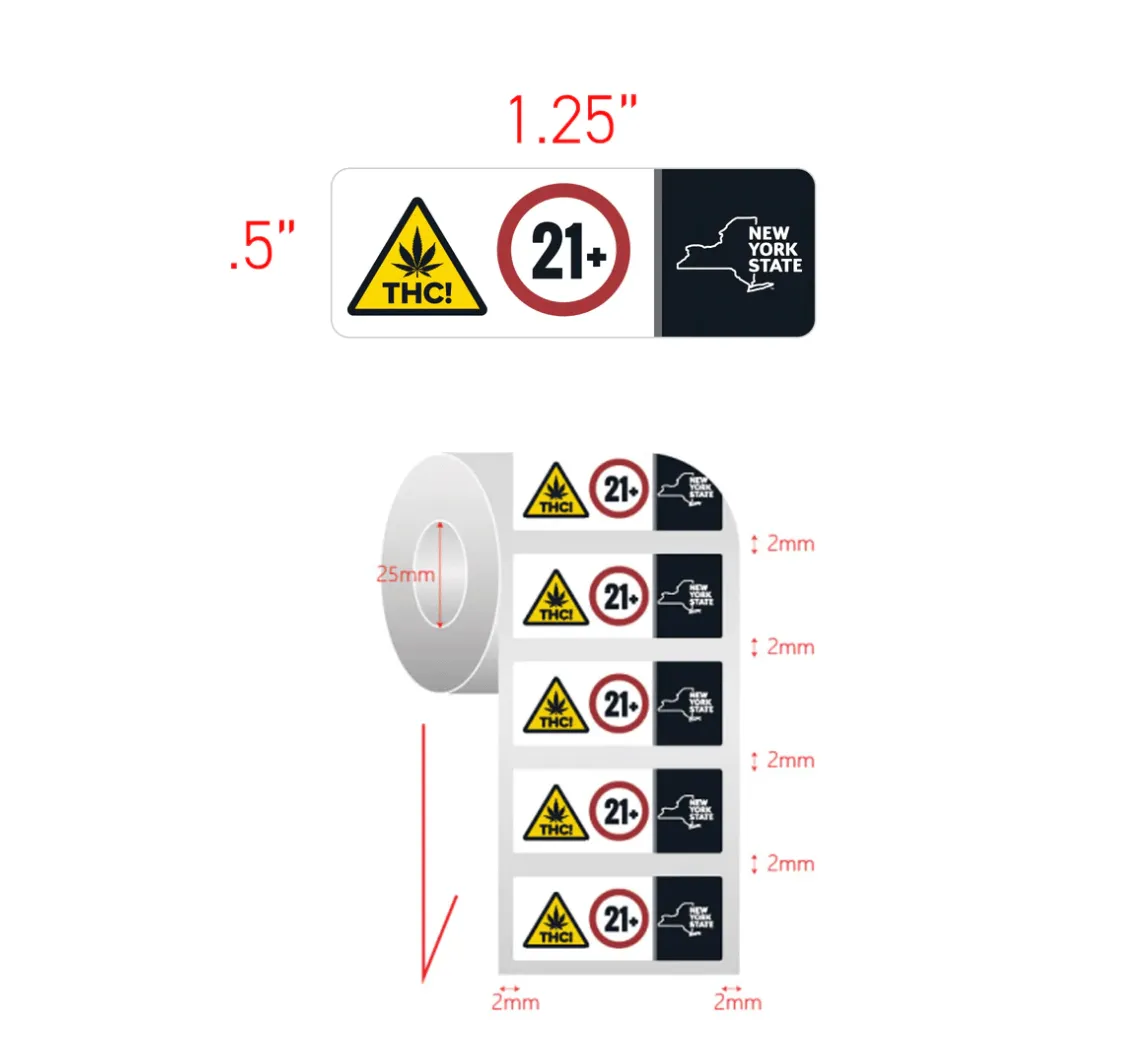 New York Cannabis & THC Horizontal Compliance Labels (Roll of 1,000)