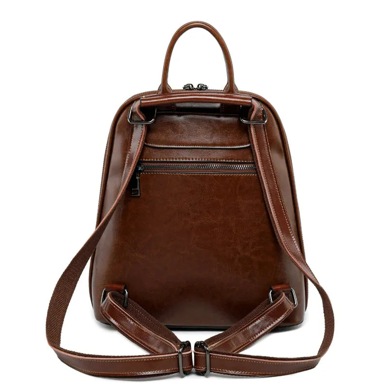 Oil Wax Genuine Leather Women Backpack Cowhide Shoulder Bag