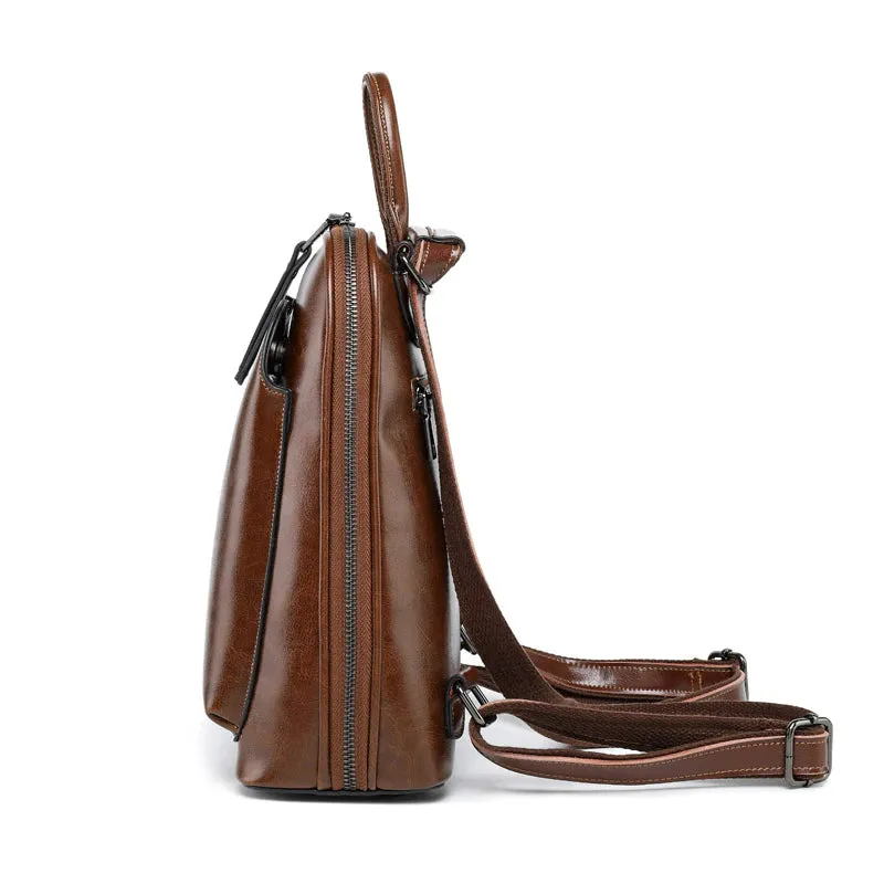 Oil Wax Genuine Leather Women Backpack Cowhide Shoulder Bag