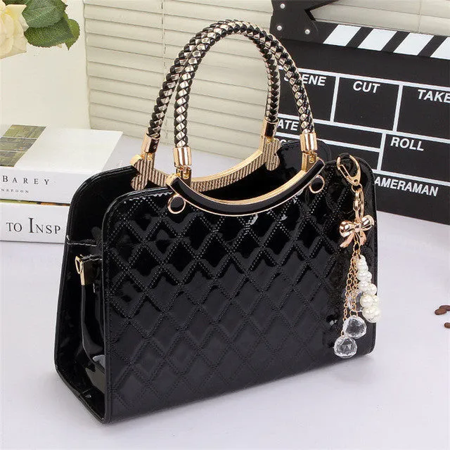 OLGITUM New Fashion Bag Cute Tote 2017 New Popular  Large PU Leather Tote Shoulder Bag Handbag Ladies Messenger chain Plaid F062