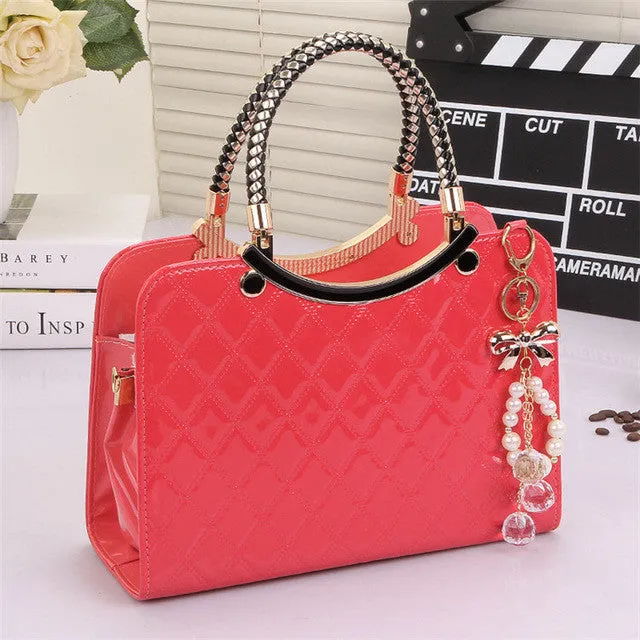 OLGITUM New Fashion Bag Cute Tote 2017 New Popular  Large PU Leather Tote Shoulder Bag Handbag Ladies Messenger chain Plaid F062