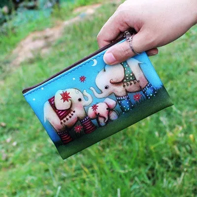 Owl Elephant giraffes Print coin purse,Ladies clutch change purse,Women cartoon zero wallet,Female Zipper coins bag wallet pouch