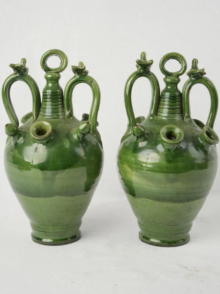 Pair of Early 20th Century Spanish Green Glazed Decorative Jug 13½"