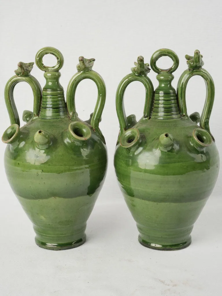 Pair of Early 20th Century Spanish Green Glazed Decorative Jug 13½"