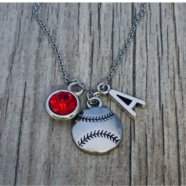 Personalized Softball Ball Necklace - Pick Charms