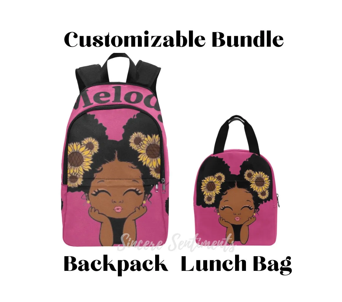 Personalized Sunflower Beauty Back Pack & Lunch Bag Bundle