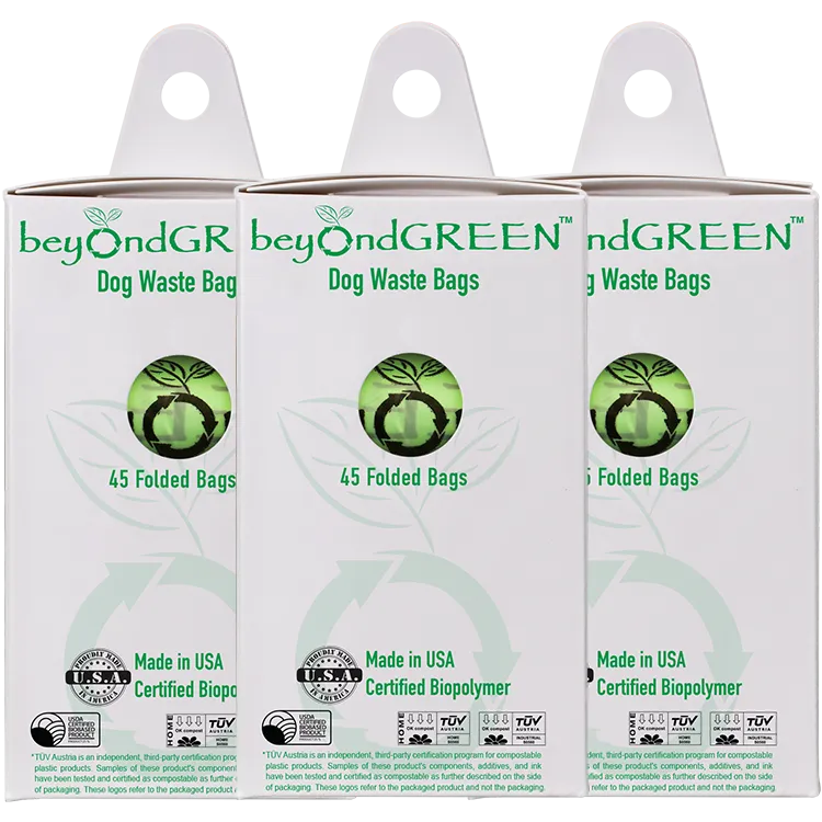 Plant-Based Dog Waste Bags for Leash Dispenser - 3 Packages of 45 Bags Bundle