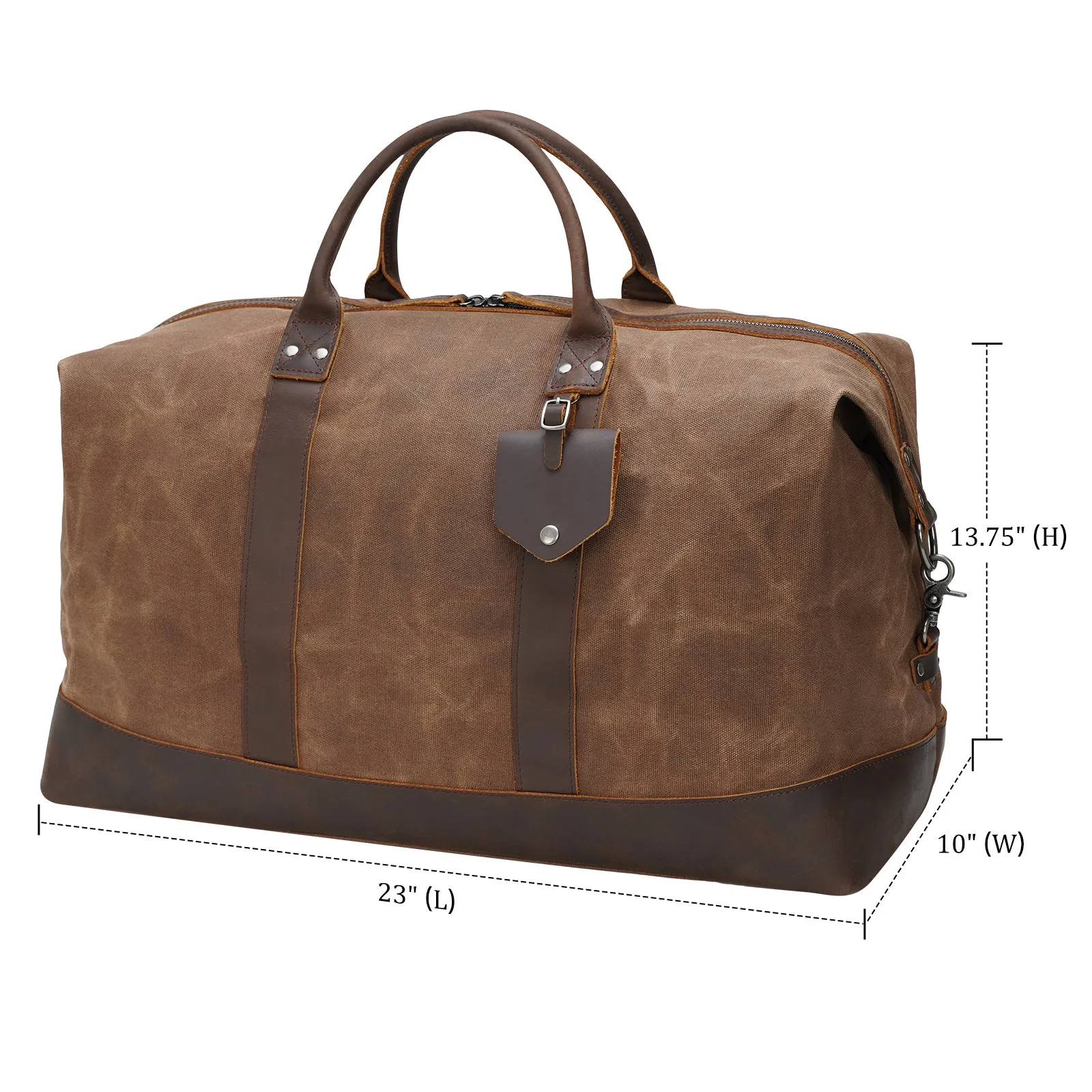 Polare 23” Waterproof Travel Duffel Bag Waxed Canvas Cowhide Leather Trim Luggage for Gym 55L Weekender Overnight Carry on Bag (Brown/Grey)