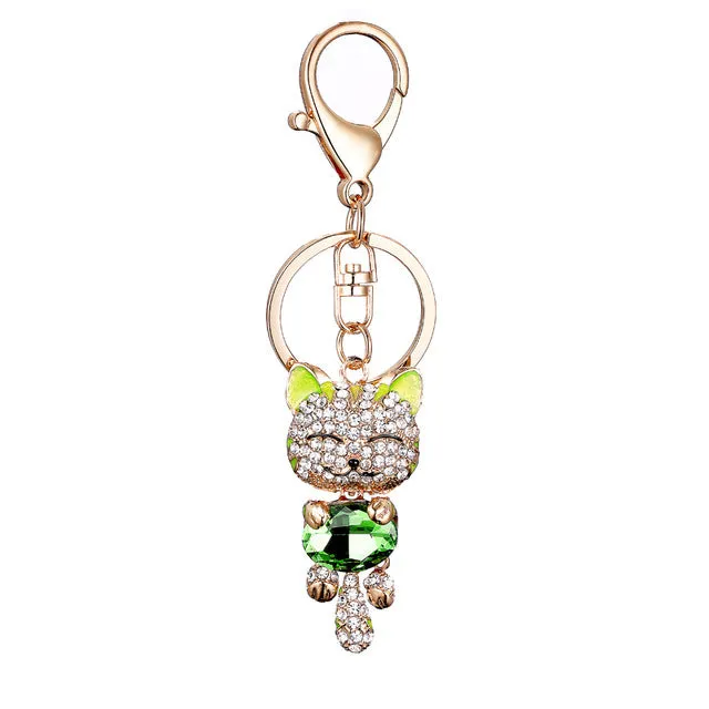 PRO ACME Crystal Rhinestone Metal Cat Keychain Novelty Gifts Couple Key Chain Car Key Ring Women Hangbag Charms Pendant  PWK0393