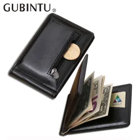 Quality Assurance leather money clip with coin pocket leather clamp for money business style purse with clip black men gift