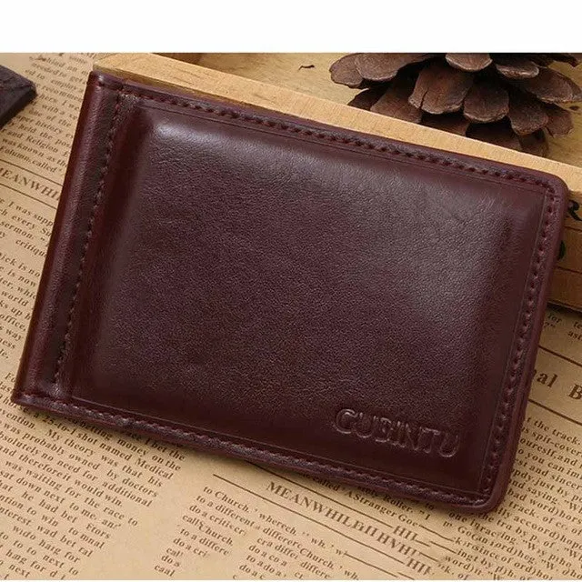 Quality Assurance leather money clip with coin pocket leather clamp for money business style purse with clip black men gift