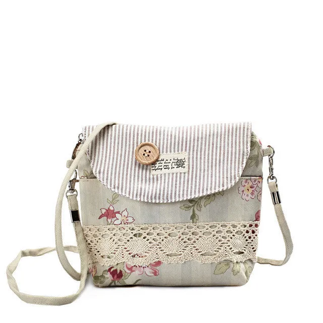 QZH Women Mini Messenger Bags Flap Bag Lady Fresh Style Canvas Printed Crossbody Shoulder Bags Small Female Coin Purse Handbags