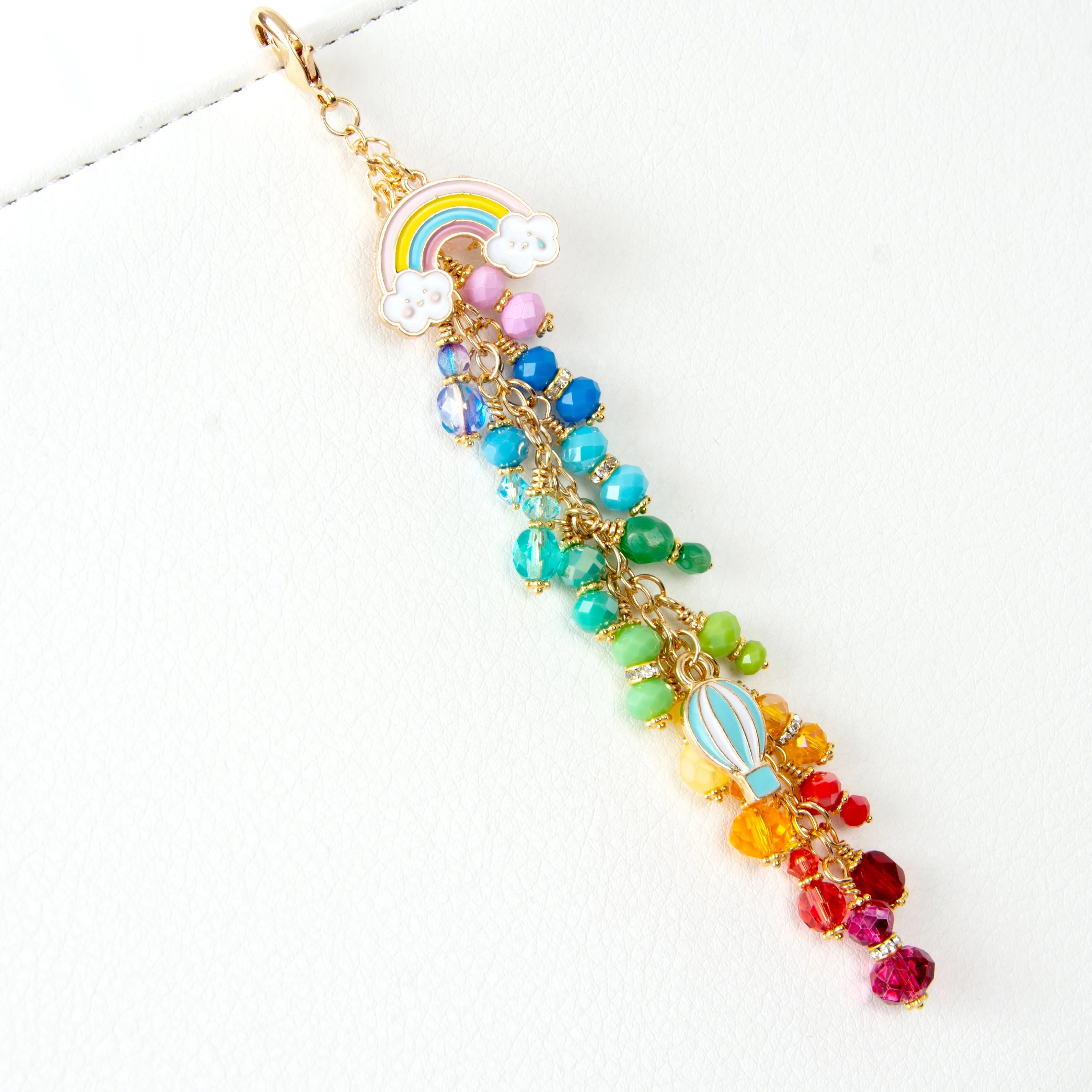 Rainbow and Hot Air Balloon Planner Charm with Rainbow Dangle and Gold Toned Hardware