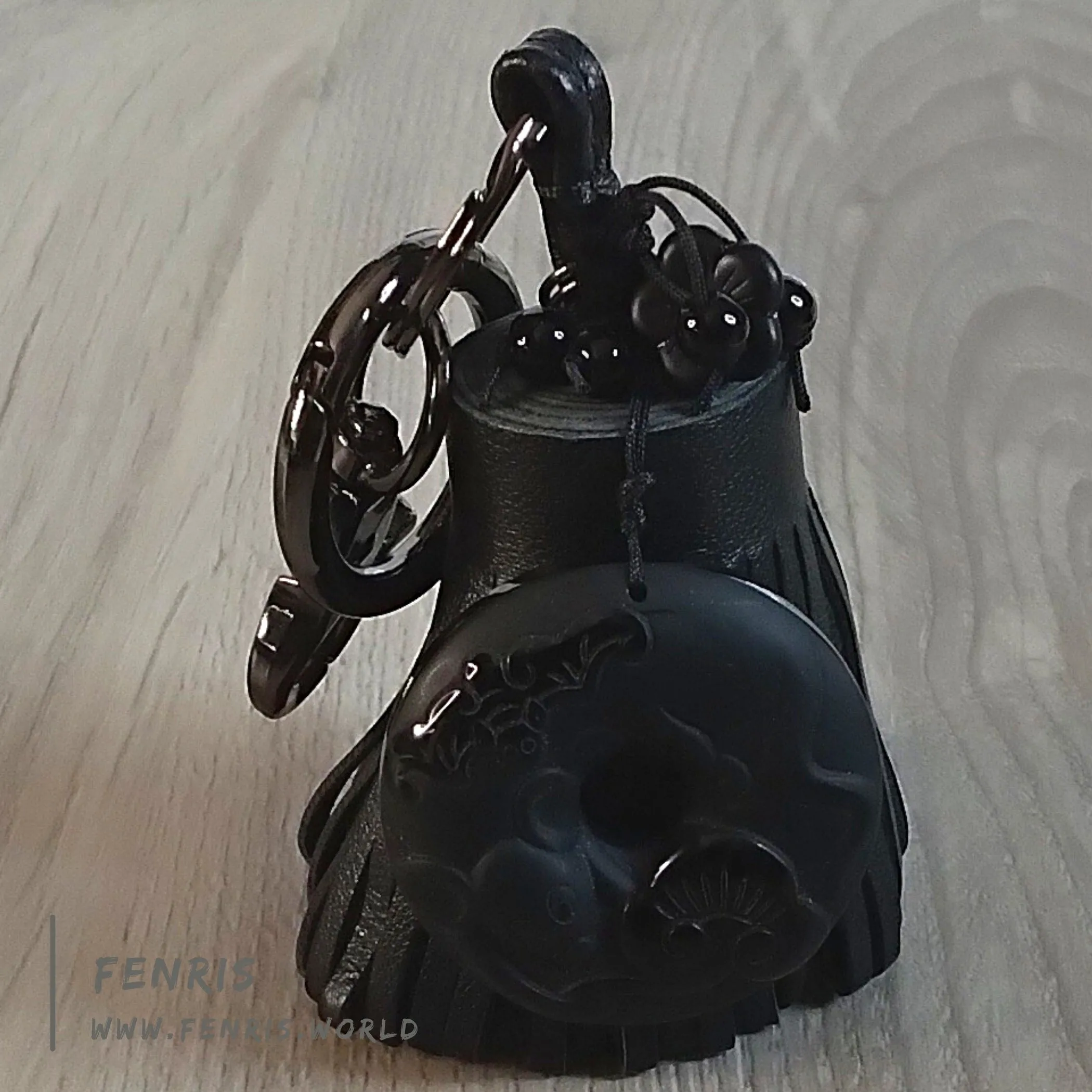 Rat Keychain Black Obsidian Leather Tassel Purse Bag Charm