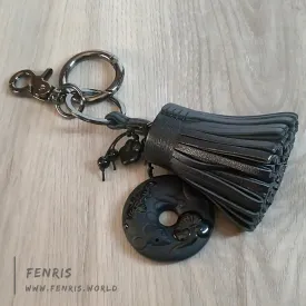 Rat Keychain Black Obsidian Leather Tassel Purse Bag Charm