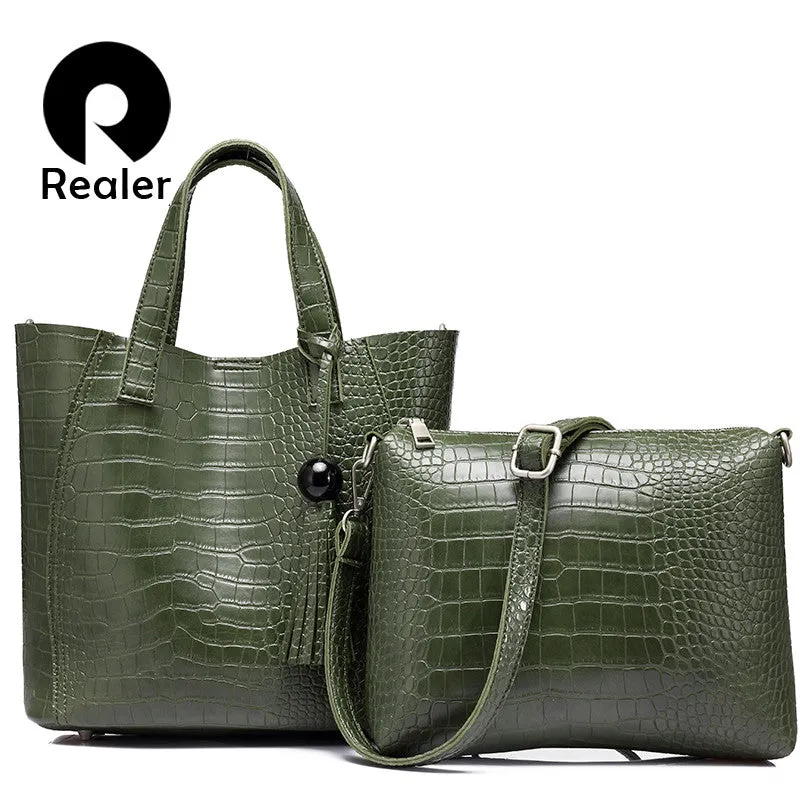 REALER brand  fashion women handbag high quality serpentine women totes ladies vintage shoulder bag