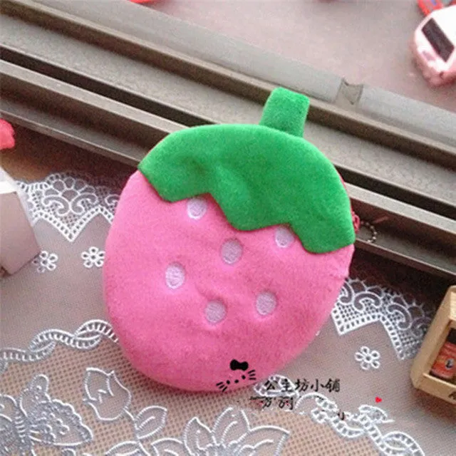 Retail girls fruit coin purses kids Plush Watermelon Strawberry ladies small wallet bag key case women handbag Card Holders