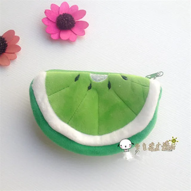 Retail girls fruit coin purses kids Plush Watermelon Strawberry ladies small wallet bag key case women handbag Card Holders