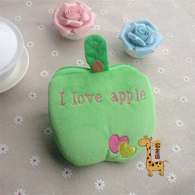 Retail girls fruit coin purses kids Plush Watermelon Strawberry ladies small wallet bag key case women handbag Card Holders