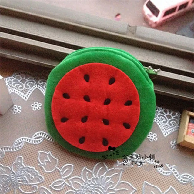 Retail girls fruit coin purses kids Plush Watermelon Strawberry ladies small wallet bag key case women handbag Card Holders