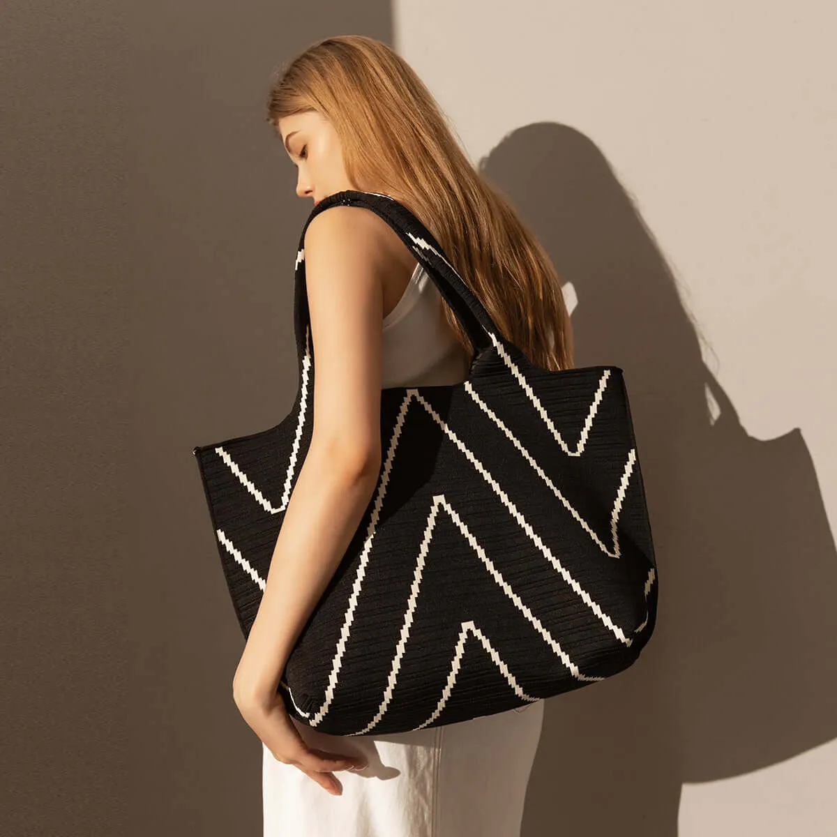 Retro Chevron Black Canvas Tote Bag