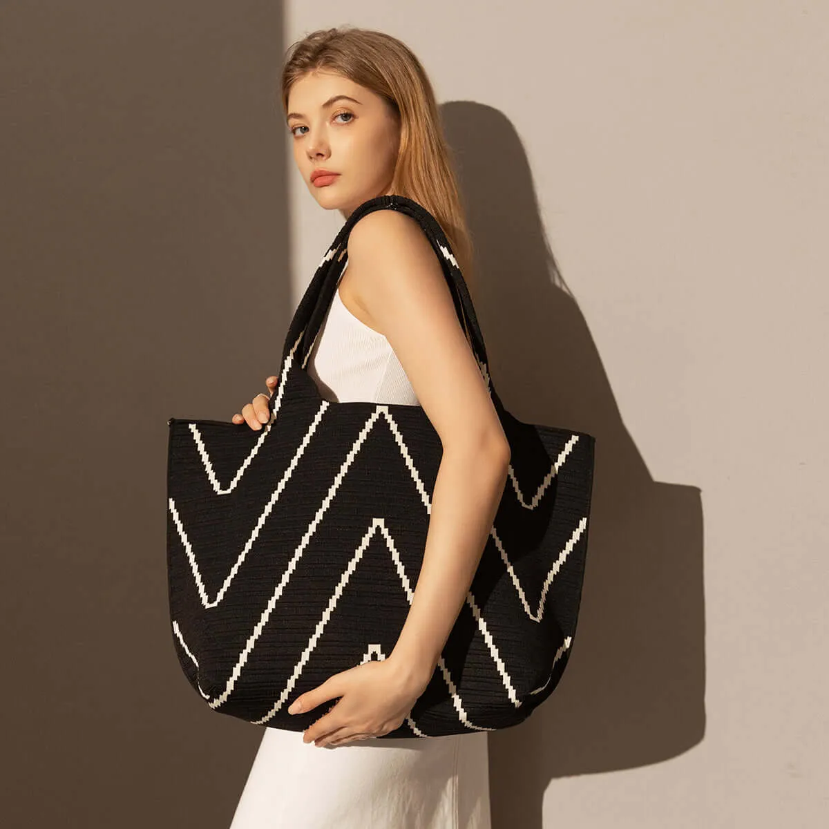 Retro Chevron Black Canvas Tote Bag