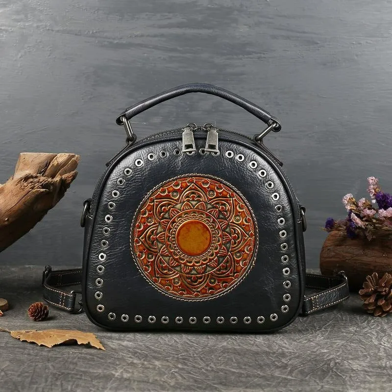 Retro Totem Women Real Leather Handbag