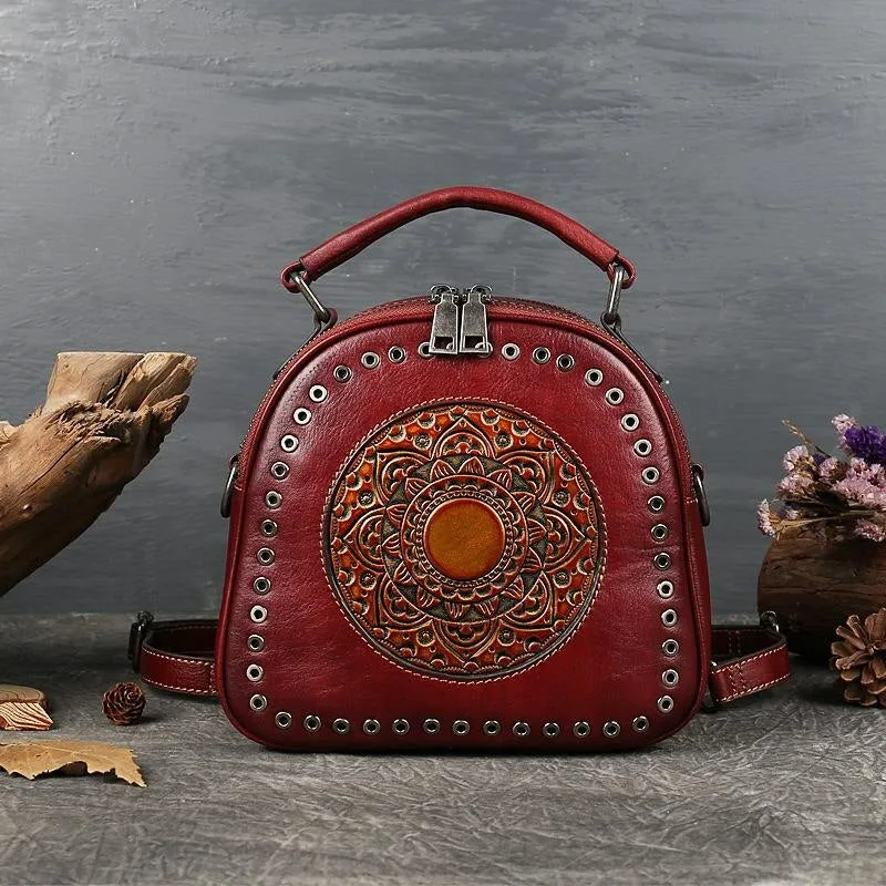 Retro Totem Women Real Leather Handbag