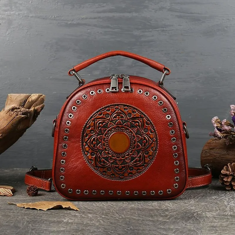 Retro Totem Women Real Leather Handbag