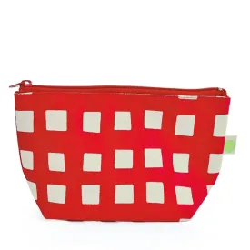 Small Canvas Zipper Pouch: Red Squares