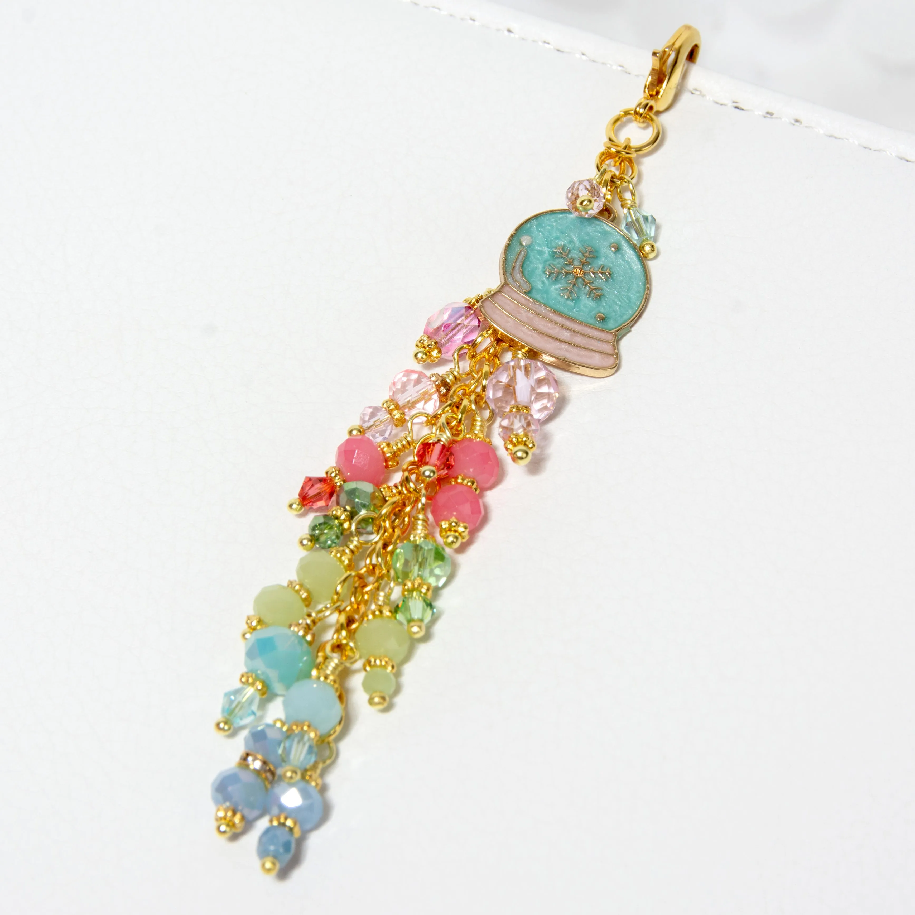 Snow Globe Planner Charm with Pink, Peach, Green, Aqua and Periwinkle Crystals