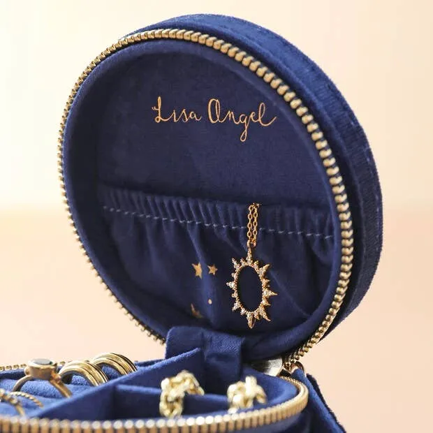 Starry Night Printed Velvet Round Jewelery Case in Navy