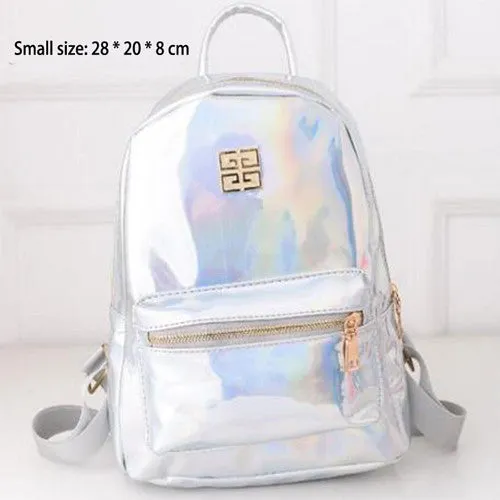 suutoop holographic backpack mochilas feminina women silver hologram laser men's back pack leather bagpack school bags zaino